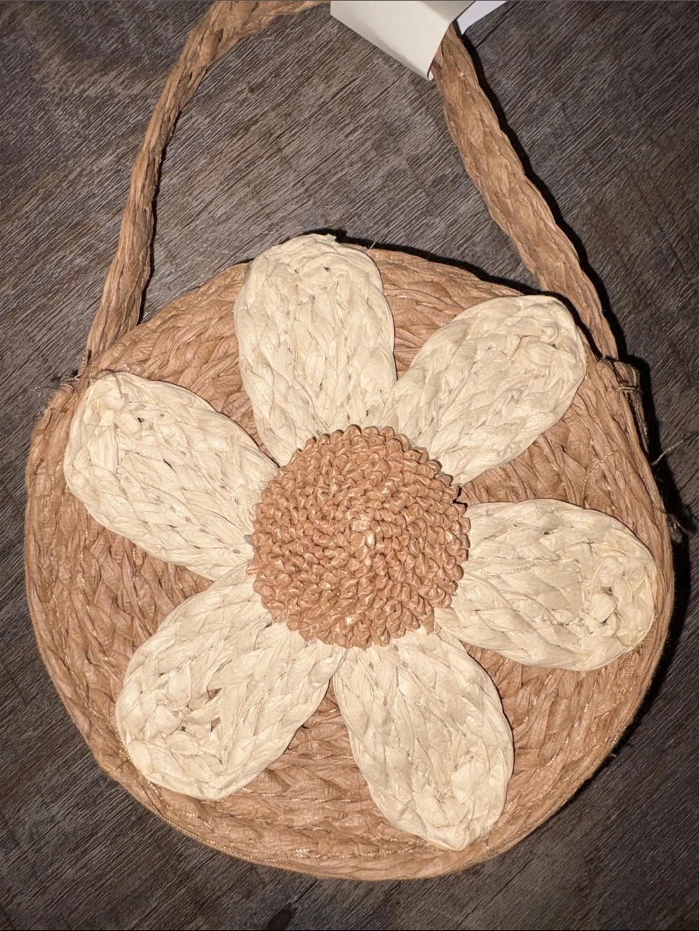 C&C California Natural Straw Daisy Floral Kids Mini Purse Bag Boho Neutral